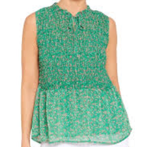 Pleione Tops - Pleione Green Smocked Ruffled Blouse